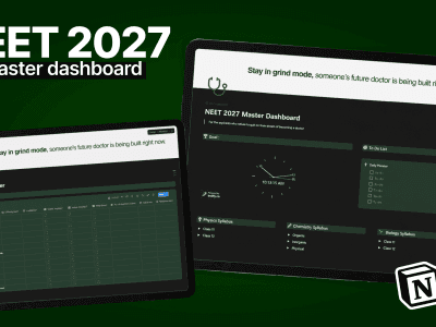 NEET Dashboard - Notion template for Indian students with study tracking and progress analytics